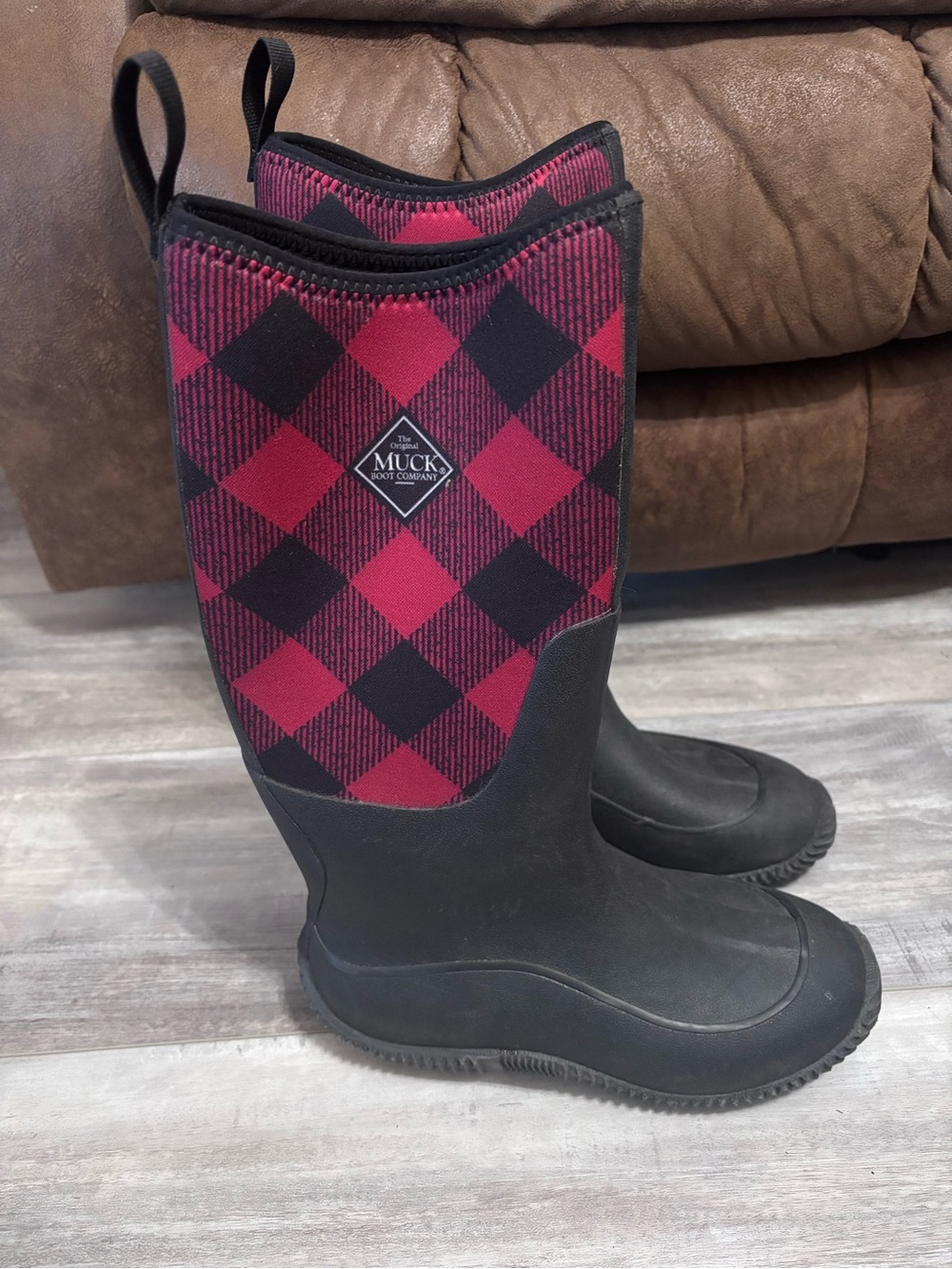 Muck Boot Co. Women's Tall Buffalo Plaid Waterproof Boots - Red/Black
